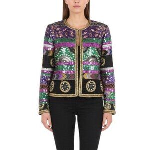 Swee Lo Womens Multicolor Sequin Beaded Open Front Jacket  Embellished Sz S